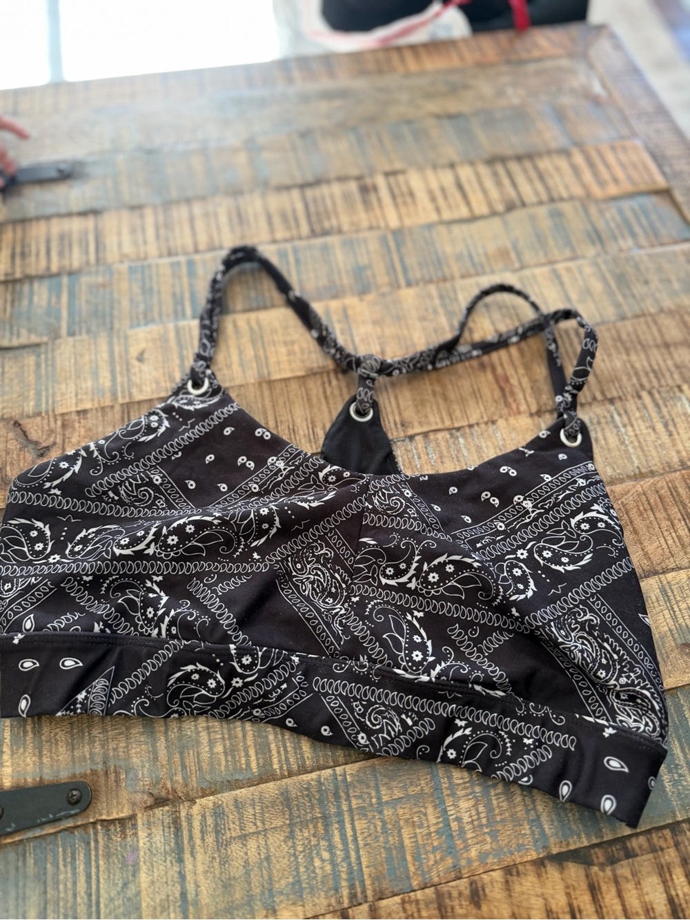 Bandana-Print Black Bralette with Adjustable Straps